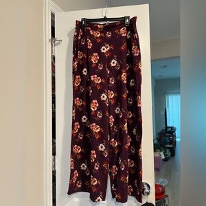 Purple Floral Wide-Leg Pants with pockets size XL